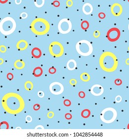 Colorful seamless pattern for children. Circles drawn by hand and polka dot. Cute vector illustration.