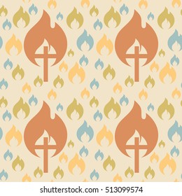 Colorful seamless pattern with Christian symbols. Bible, church and religious elements.