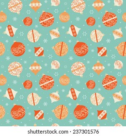 Colorful seamless pattern with Christmas balls and snowflakes.