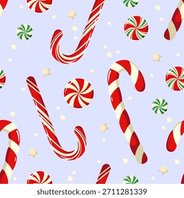 Patrón inconsútil colorido con los bastones de caramelo de las Navidades. Vector.

