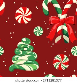Patrón inconsútil colorido con los bastones de caramelo de las Navidades. Vector.
