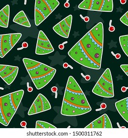 colorful seamless pattern with christmas tree, decorative elements on a neutral background. holiday theme. vector. hand drawing
