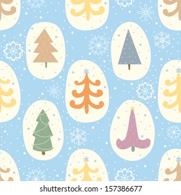 Colorful seamless pattern with Christmas trees and snowflakes. EPS 10. No transparency. No gradients.