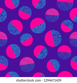 Colorful seamless pattern with circles. Bright colors background.  Memphis. Vector illustration. 