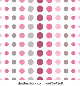 Colorful seamless pattern with circles, confetti. Pink and grey girl kids palette. Fashion style for prints, batik and silk textile, cushion pillow, bandanna or kerchief. Kids pattern