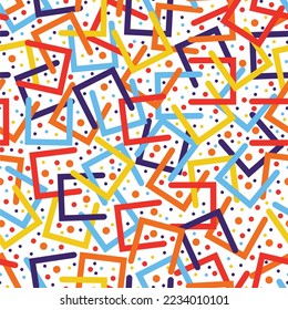 Colorful seamless pattern. Circles, dots and stylized half squares. Fun colorful line doodle shape background. Abstract wrapping paper, print, textile, fabric.