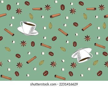 Colorful seamless pattern with coffee in vector