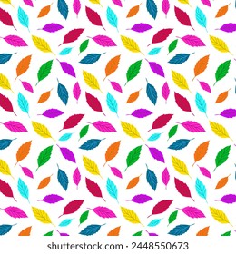 Colorful seamless pattern with colored leaves. Design for fabric, textile print, wrapping, cover. Vector illustration.