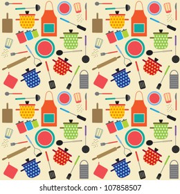 Colorful seamless pattern with cooking related symbols