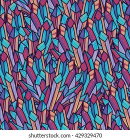 Colorful seamless pattern with crystal minerals. Repeating background. Can be used as print on fabric, wrapping, scrap-booking