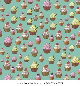 Colorful seamless pattern with cupcake 