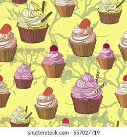 Colorful seamless pattern with cupcake s