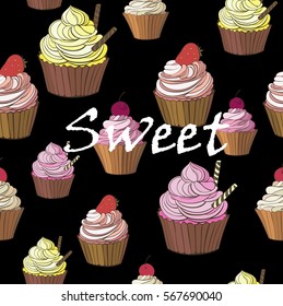 Colorful seamless pattern with cupcake s
