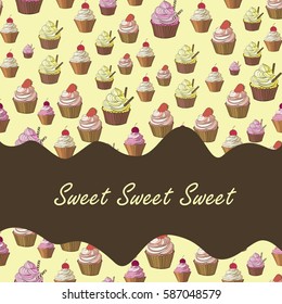 Colorful seamless pattern with cupcake s