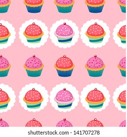 Colorful seamless pattern with cupcakes