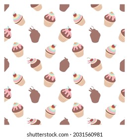 colorful seamless pattern with cupcakes