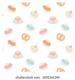 colorful seamless pattern with cupcakes