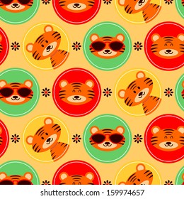 Colorful seamless pattern with cute baby tigers