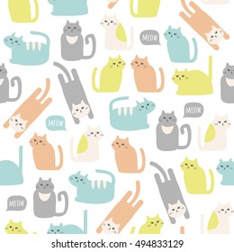 Colorful seamless pattern with cute cats. Vector background
