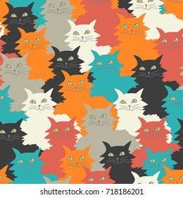 Colorful seamless pattern with cute cats