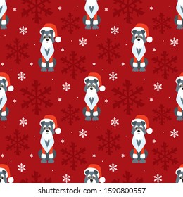 Colorful seamless pattern with cute dog in Christmas costume.Vector background.
