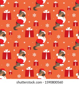 Colorful seamless pattern with cute dog in Christmas costume.Vector background.