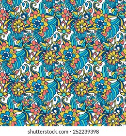 Colorful seamless pattern with cute fairy flowers.Can be used for cards, invitations, fabrics, wallpapers, ornamental template for design and decoration, etc