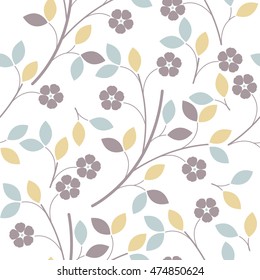 Colorful seamless pattern with cute flowers and leaves isolated on white background can be used for your creative designs.