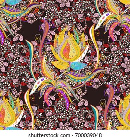 Colorful seamless pattern with cute flowers, paisley, background. Watercolor seamless pattern for textile. Hand drawn flower seamless pattern (tile).