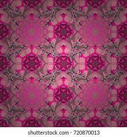 Colorful seamless pattern with cute flowers, paisley, pink, magenta and purple colors. Watercolor seamless pattern for textile. Hand drawn flower seamless pattern (tile).