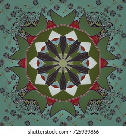 Colorful seamless pattern with cute flowers, paisley, blue, green and neutral colors. Watercolor seamless pattern for textile. Hand drawn flower seamless pattern (tile).
