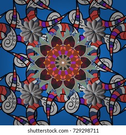 Colorful seamless pattern with cute flowers, paisley, blue, gray and neutral colors. Watercolor seamless pattern for textile. Hand drawn flower seamless pattern (tile).