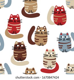 Colorful seamless pattern with cute fluffy cats, vector