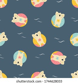 Colorful seamless pattern with cute koalas. Bright design for clothing. greeting cards, gist box, wrapping paper