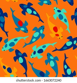 Colorful seamless pattern with cute koi carps, vector	