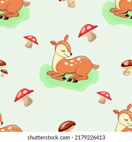 Colorful seamless pattern with cute little baby deer 
