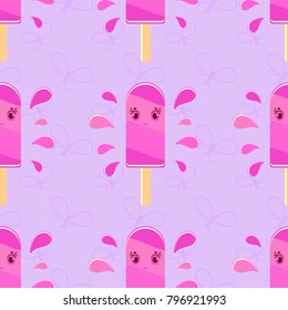 Colorful seamless pattern of cute melting ice-cream on a light background. Simple flat vector illustration. For the design of paper wallpapers, fabric, wrapping paper, covers, web sites