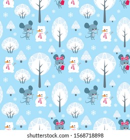 Colorful seamless pattern with cute mice. Christmas vector background.