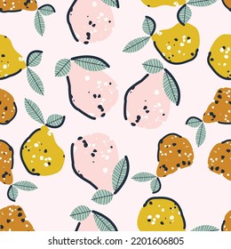 Colorful seamless pattern with cute pears. Vector design for paper, fabric, interior decor and cover