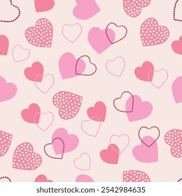 bunte nahtlose Muster mit niedlichen rosa Herzen, handgezeichnet Vektor