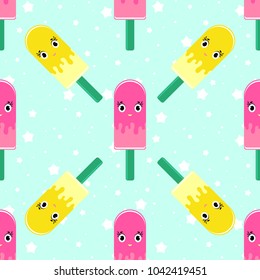 Colorful seamless pattern of cute smiling Eskimo on a blue background. Simple flat vector illustration. For the design of paper wallpaper, fabric, wrapping paper, covers, web sites.