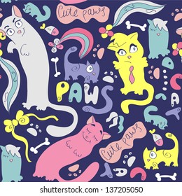 Colorful seamless pattern with cute various cats