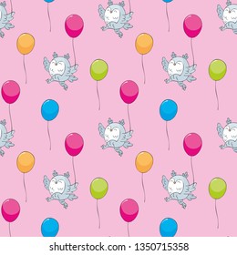 Colorful seamless pattern with cute woodland animals in doodle style. Childhood vector background.