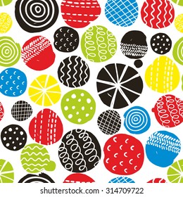 Colorful seamless pattern with decorative circles. Vector repeated background.
