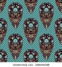 Colorful seamless pattern, decorative indian style. Symmetrical floral vector background. Floral elements in checkerboard pattern