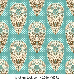 Colorful seamless pattern, decorative indian style. Symmetrical floral vector background. Floral elements in checkerboard pattern