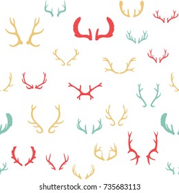 Colorful seamless pattern with deer antlers. Vector illustration EPS 10. White background.