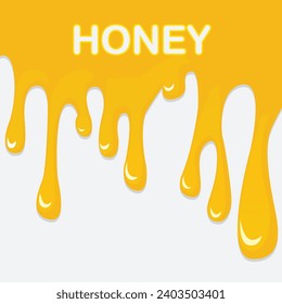 Colorful seamless pattern of delicious melted honey horizontal border. Dripping honey element isolated on white background. Vector illustration for desserts or cafeteria menu, shop or bakery design