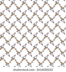 Colorful Seamless Pattern Depicting Rockets with Decorative Elements