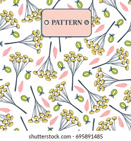 Colorful seamless pattern with design hand drawn flowers and leaves to print on textile and paper. 